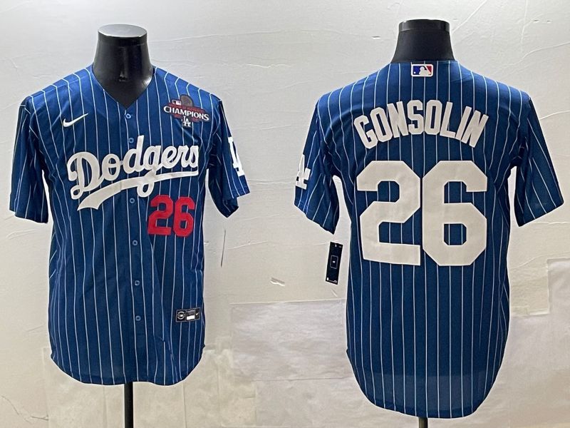Men Los Angeles Dodgers #26 Gonsolin Blue Stripe Fashion Game 2025 Nike MLB Jersey style 3->new york yankees->MLB Jersey